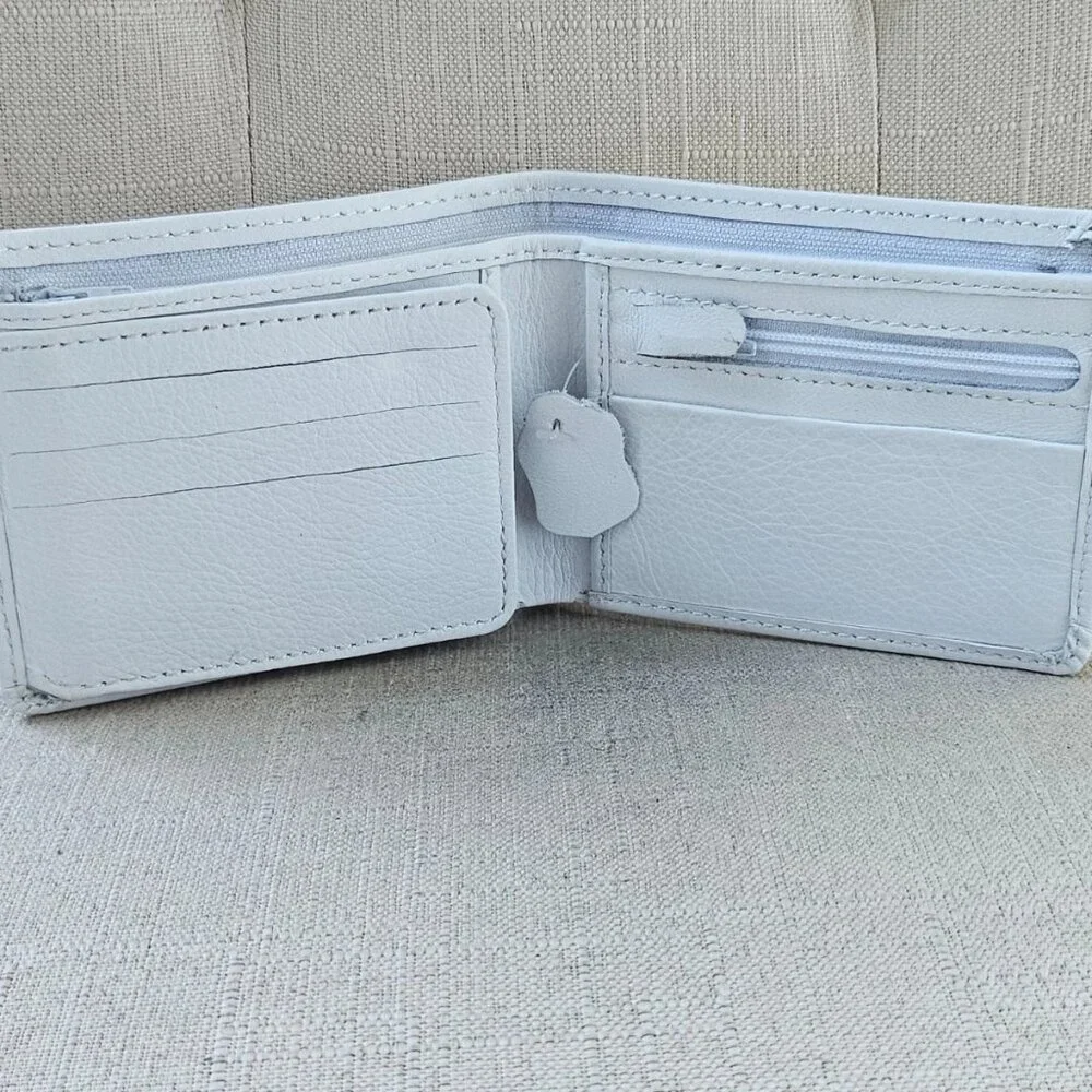 Handmade Wallet White Genuine Leather Bifold Card Holder Moneyfold Purse - Picture 8 of 11